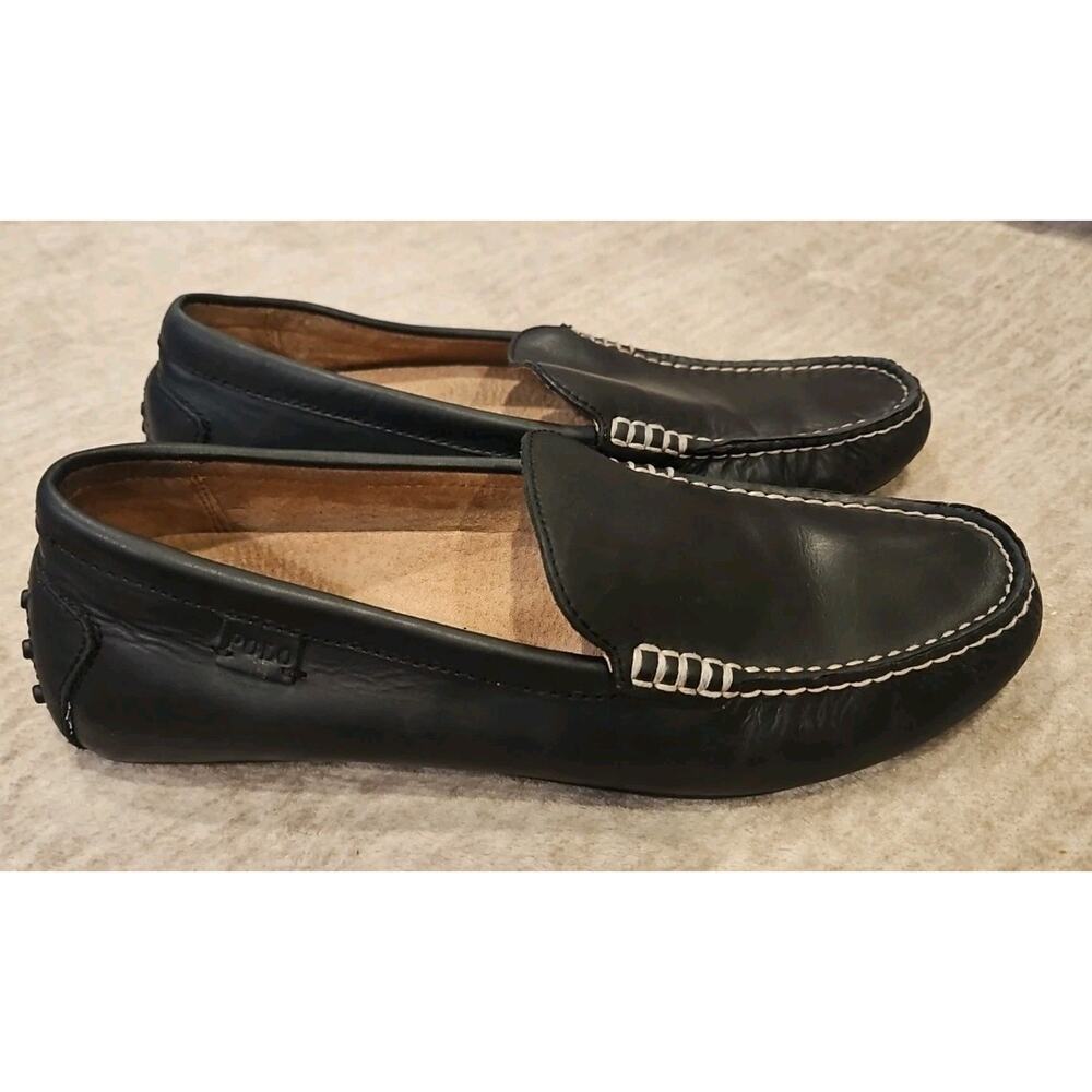 Polo Ralph Lauren Men’s Driving Loafers Shoes 9.5 Woodley Black Leather Slip On